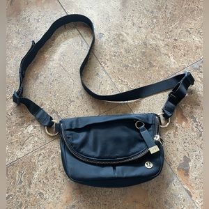 Lululemon Black Belt Bag with Gold Zippers
